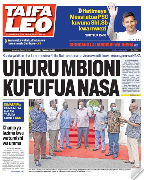 Taifa Leo Front Page – Wednesday, August 11, 2021 – NEWSSTAND254