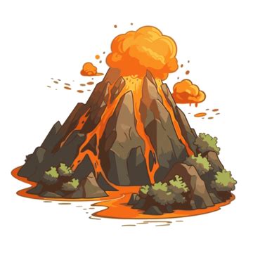 Simple Volcano Vector, Sticker Clipart An Volcano With A Lava Coming ...