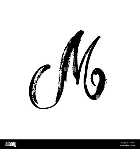 Letter M. Handwritten by dry brush. Rough strokes textured font. Vector illustration. Grunge ...