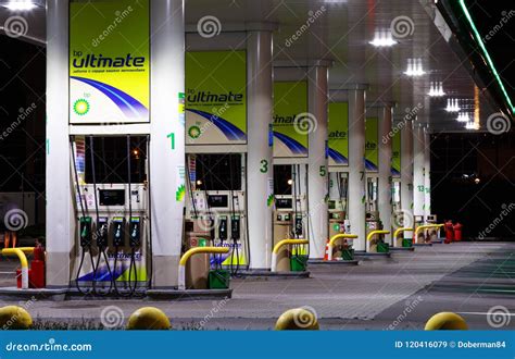 Petrol Gas Station with Night Lights Stock Image - Image of auto ...