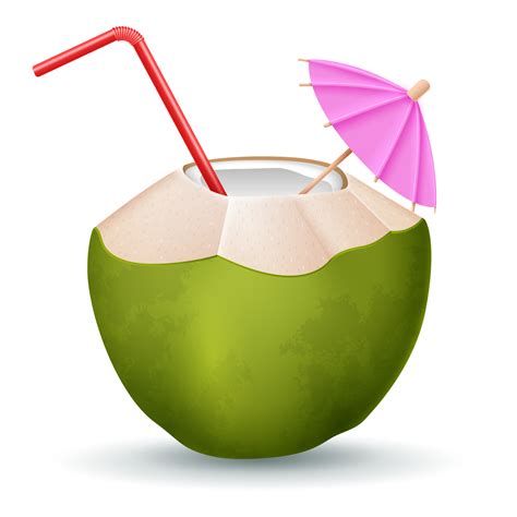 Coconut cocktail with straw and umbrella on white background 12086786 Vector Art at Vecteezy