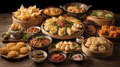 Spreading Full Spread Of Chinese Food With Different Dishes Backgrounds ...