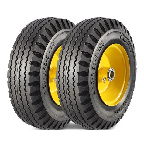 MaxAuto 2 Pcs 4.10/3.50-6" Flat Free Tire, Hand Truck/All Purpose Utility Tire on Wheel, 3 ...