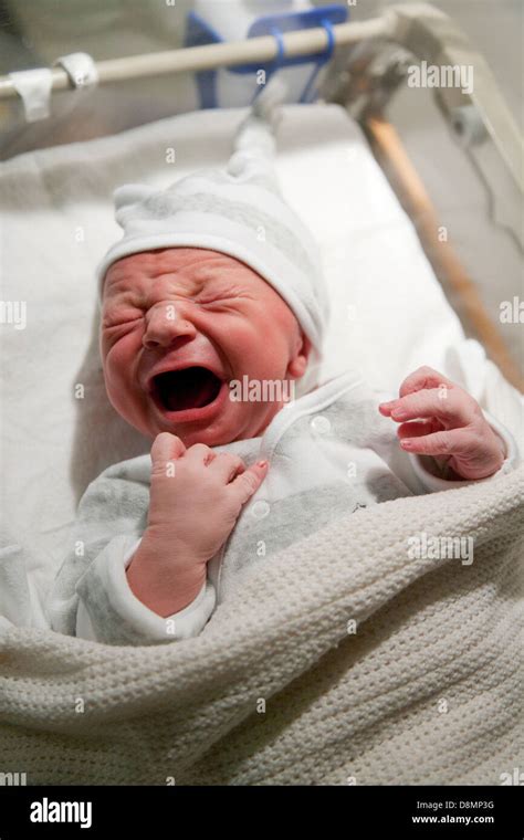 Newborn baby crying in Hospital Stock Photo - Alamy