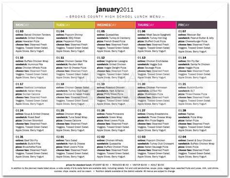 High School Cafeteria Menu | Page 1