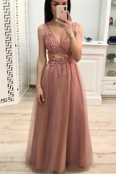 Gorgeous V Neck Blush Pink Long Formal Dress | Pink formal dresses ...