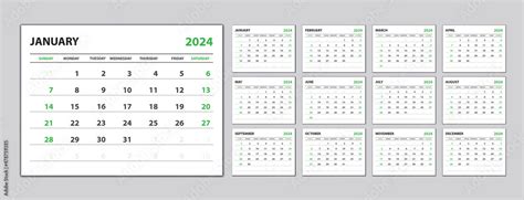 Vettoriale Stock Calendar 2024 template, Monthly calendar template for ...