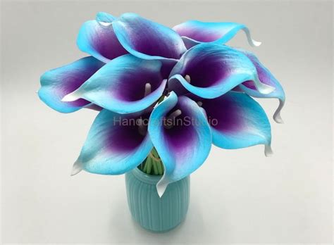 Blue Purple Calla Lily Bouquet 10 Real Touch Calla Lilies Purple Blue ...