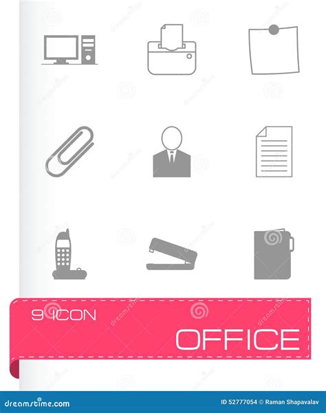 Vector Black Office Icons Set Stock Vector - Illustration of white, documents: 52777054