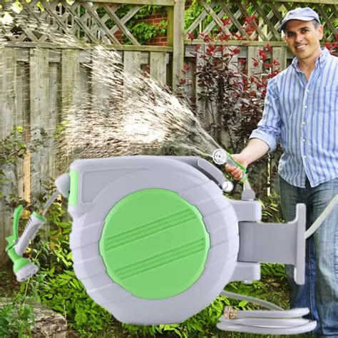 RETRACTABLE GARDEN WATER Hose Reel 100FT Wall Mounted Automatic Rewind Spray Gun $132.99 - PicClick