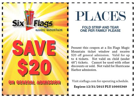 Six Flags: $20 Off General Admission to Six Flags Magic... | Six flags, Coupons, Flag printable