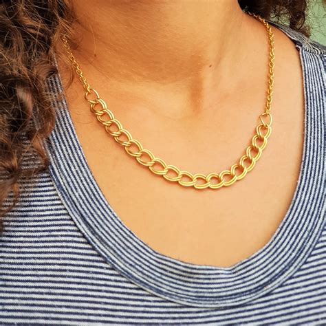 Vintage flat gold chain Necklace Double Gold Links Necklace | Etsy