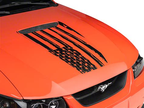 SEC10 Mustang Distressed Flag Hood Decal; Matte Black 397321 (99-04 All)