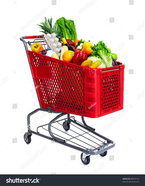 Grocery Shopping Cart Food Isolated Over Stock Photo 88973110 ...