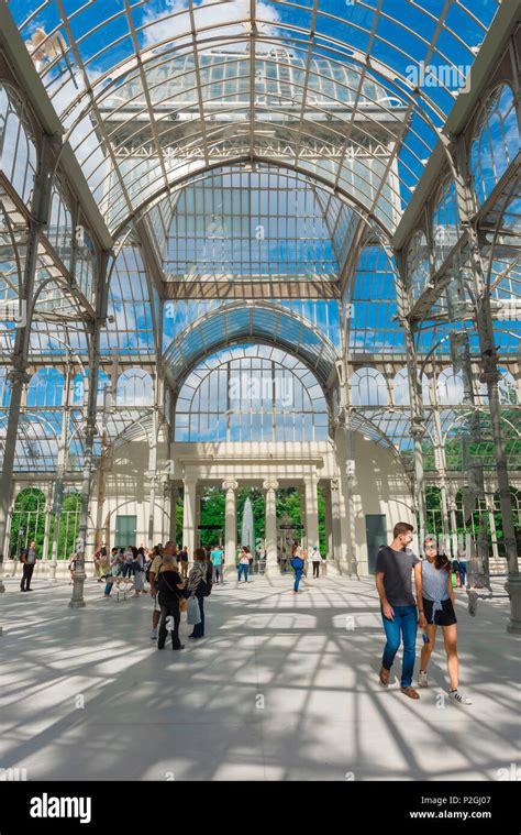 Madrid Retiro Crystal Palace, interior view of the Palacio de Cristal ...