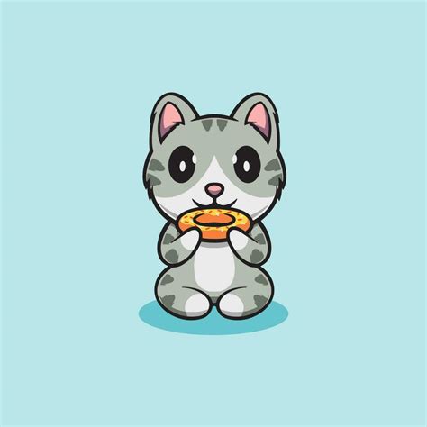 Cute Cat Eating Donut Cartoon Icon Illustration 26418425 Vector Art at ...