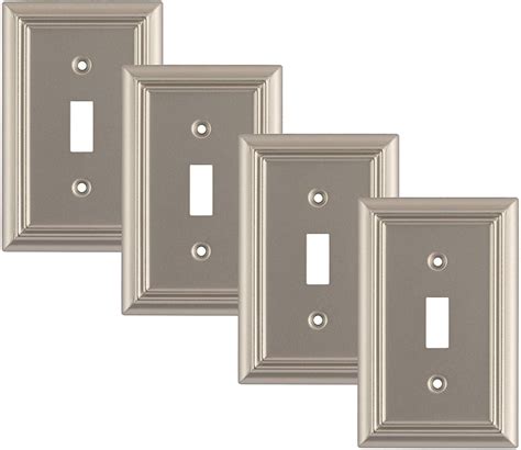 Pack of 4 Wall Plate Outlet Switch Covers by SleekLighting | Decorative Satin Nickel | Variety ...