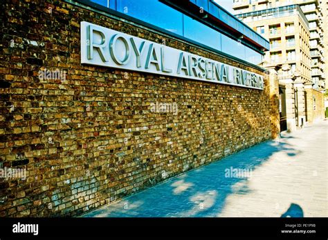 Royal Arsenal Riverside sign, Woolwich Arsenal, London, England Stock ...