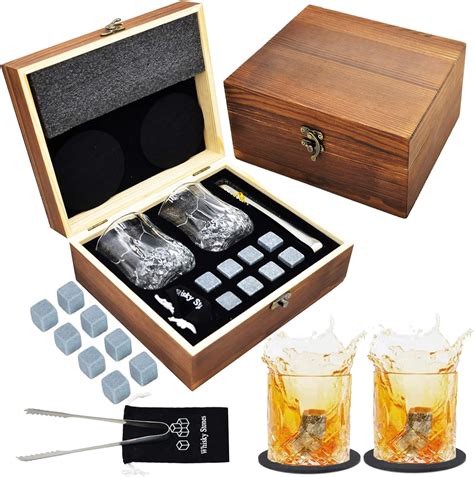 Jeasona Whiskey Gift Sets for Men Whisky Glasses with Whisky Stones for Single Malt Whisky ...