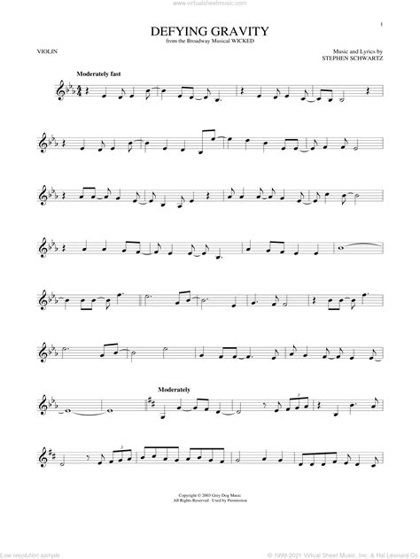 Schwartz - Defying Gravity sheet music for violin solo [PDF]