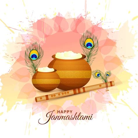 Free Vector | Happy krishna janmashtami background with matki and makhan