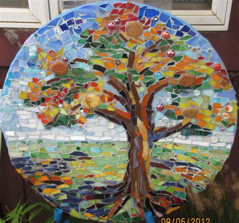 This is my Tree of Life stepping stone 22 inches diameter | Tree mosaic, Mosaic murals, Mosaic art