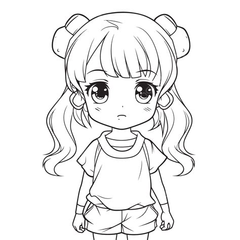 Black And White Anime Girl Coloring Page Outline Sketch Drawing Vector ...