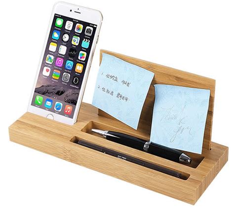 Bamboo Wood Office Desk Organizer Mobile Phone Stand - FeelGift