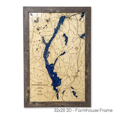 Lake Memphremagog Laser Engraved Wood Map Quebec Canada, Laser Engraved Wood, Laser Engraving ...