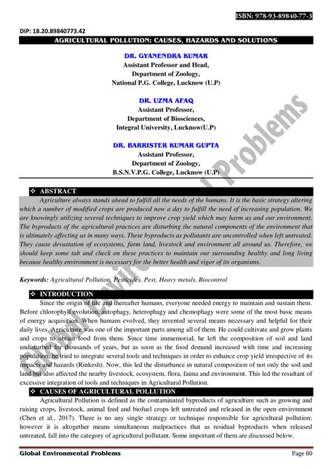 (PDF) Agricultural Pollution: Causes, Hazards and Solutions