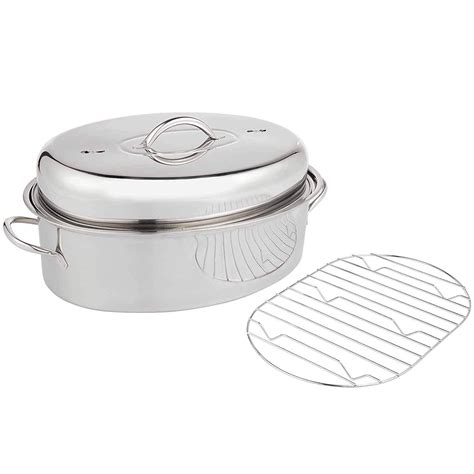 VonShef Stainless Steel Lidded Roasting Pan, Lightweight Roaster – Extra Large Dish for Chicken ...