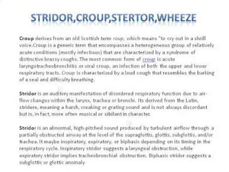 stridor stertor croup wheeze hoarseness - YouTube