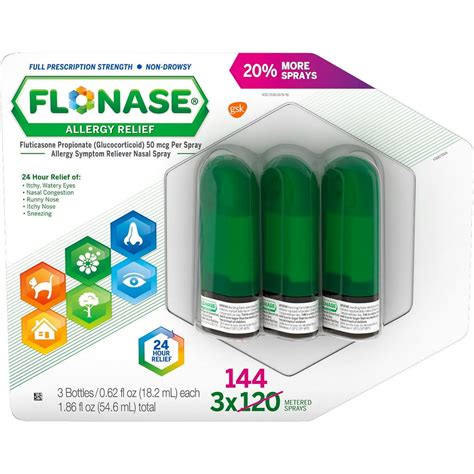 FLONASE Allergy Relief Nasal Spray (144 sprays per bottle, 3 ct.) - Walmart.com - Walmart.com