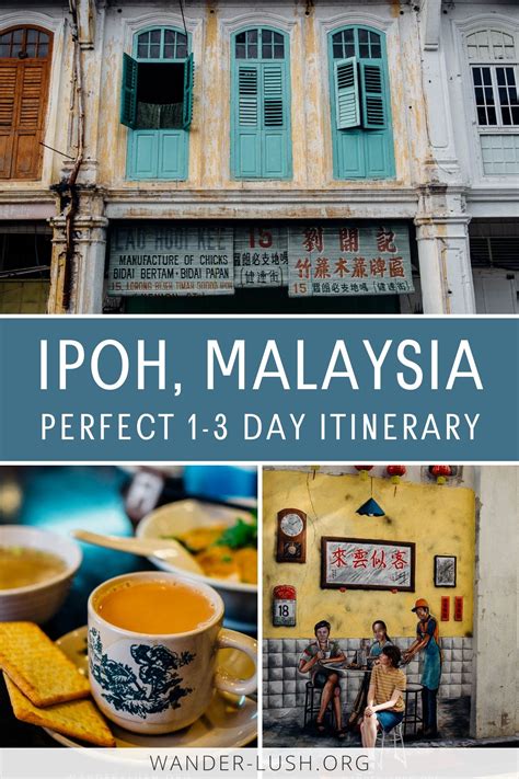 an old building with tea cups and crackers in front of it, and the words ipoh malaysia perfect 1 ...