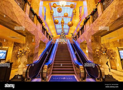 Oklahoma, DEC 11 2022 - The beautiful Christmas decorations inside the Teller's Restaurant in ...