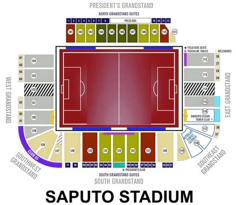 Saputo Stadium Seating Chart with Rows and Seat Numbers 2024