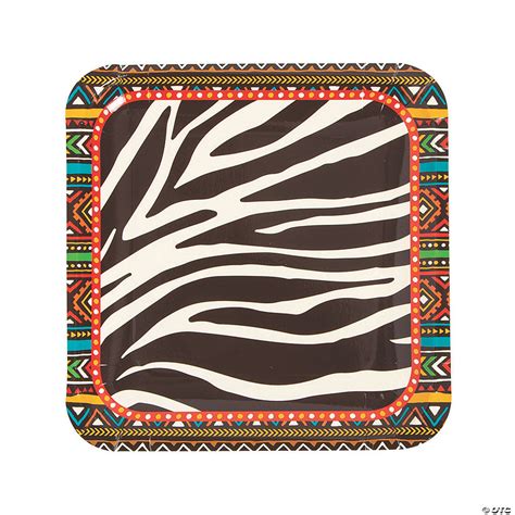 Safari Party Zebra Print Square Paper Dinner Plates - 8 Ct. | Oriental Trading