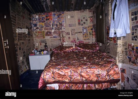 Bedroom inside shack, Golden's house, Khayelitsha Township, Cape Town, South Africa Stock Photo ...