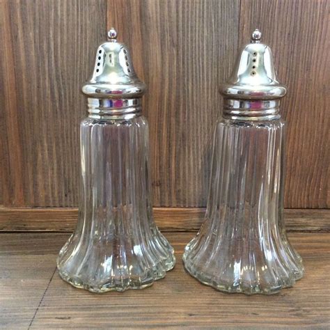 Vintage Large Glass With Silver Plated Lids Salt & Pepper Shakers, 6 ...