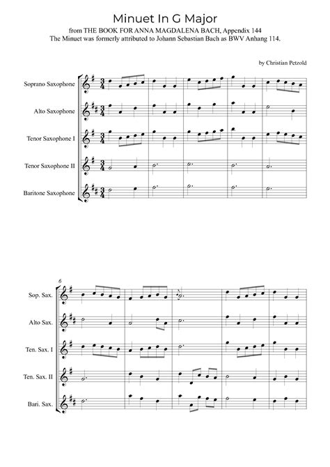 Minuet In G Major (arr. Alex Nunes Rodrigues) Sheet Music | Christian Petzold | Woodwind Ensemble