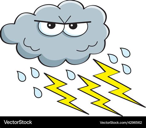 Cartoon rain cloud with lightning bolts Royalty Free Vector