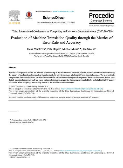 (PDF) Evaluation of Machine Translation Quality through the Metrics of ...