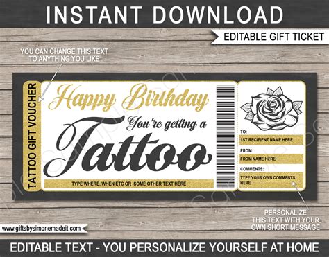 Birthday Tattoo Gift Certificate Template | DIY Printable Gift Voucher