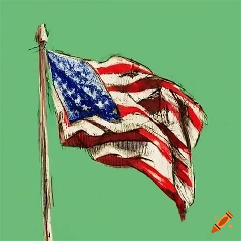Rough sketch art of american flag on green screen background on Craiyon