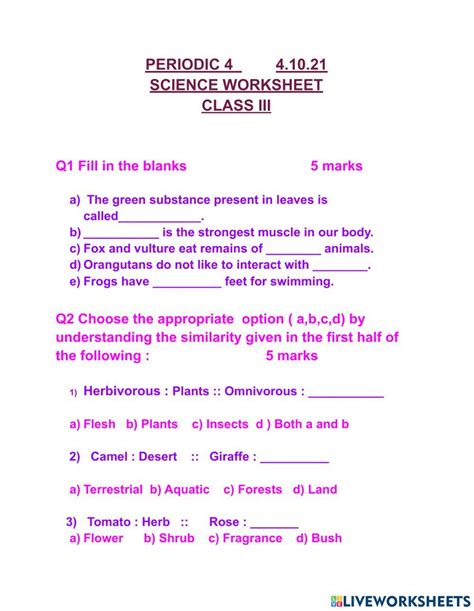 Science worksheet free online exercise | Live Worksheets