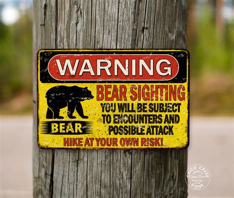 Warning Bear Sighting Sign Grizzly Black Brown Bear Wall Art - Etsy