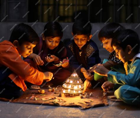 Premium AI Image | A group of children playing traditional Diwali game