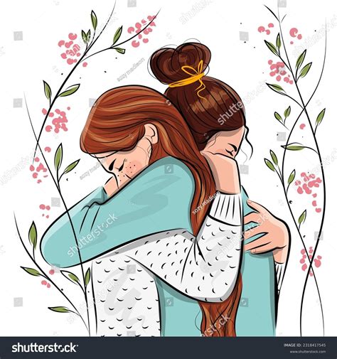 Two Sisters Hugging Cartoon