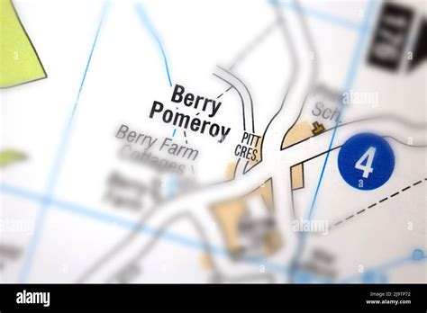 Berry Pomeroy village - Devon, United Kingdom colour atlas map town plan and district, village ...