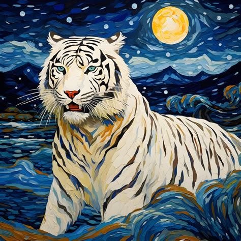 Premium AI Image | white Tiger oil painting